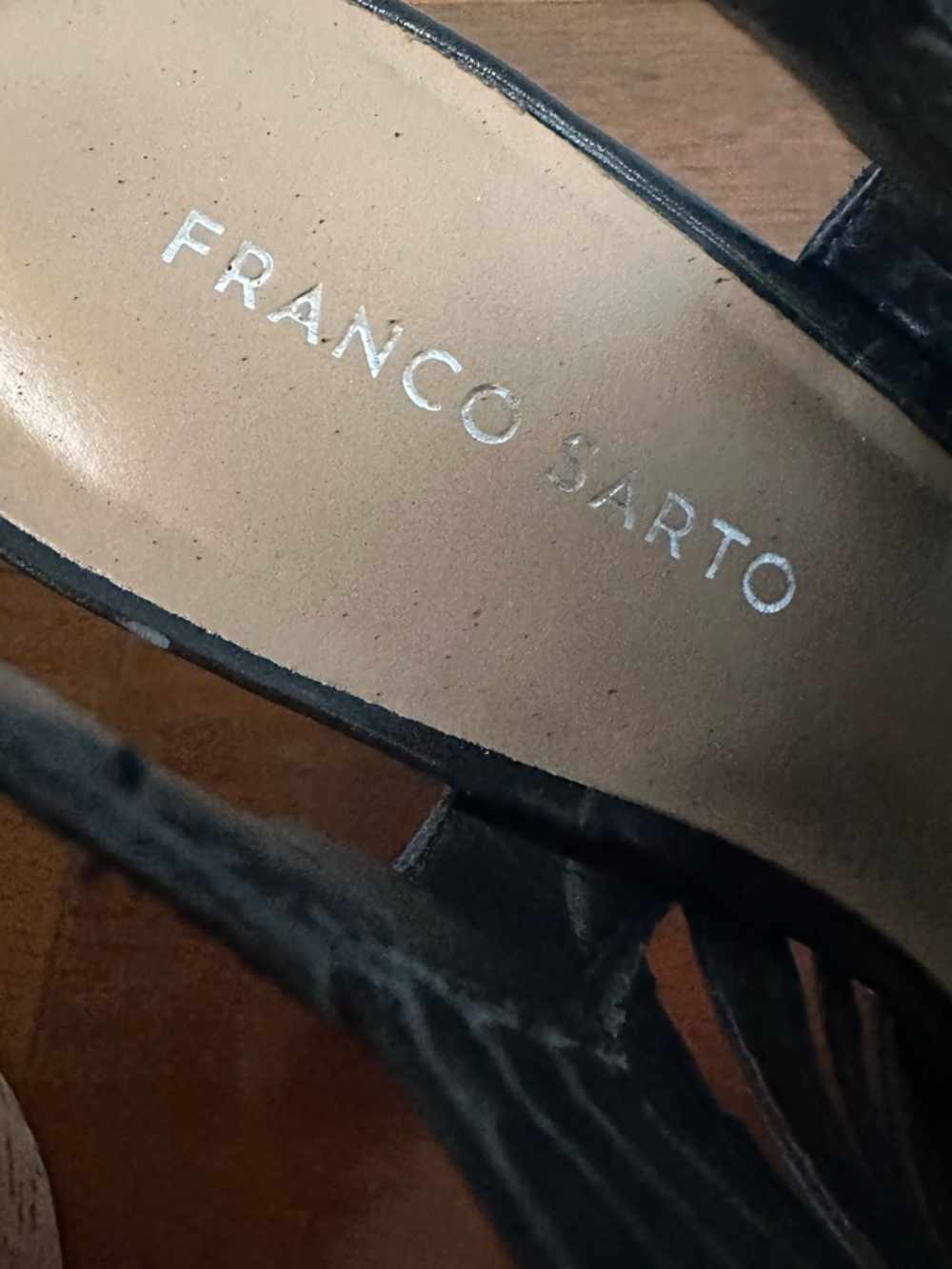 Franco Sarto Women Sharp Sandal! Size 9.5 Black Leather Wedge Heel Cork Platform - Picture 4 of 7